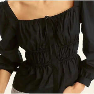 J. Crew Women's Cinched Waist Top in Herringbone Cotton, Size 14, Black